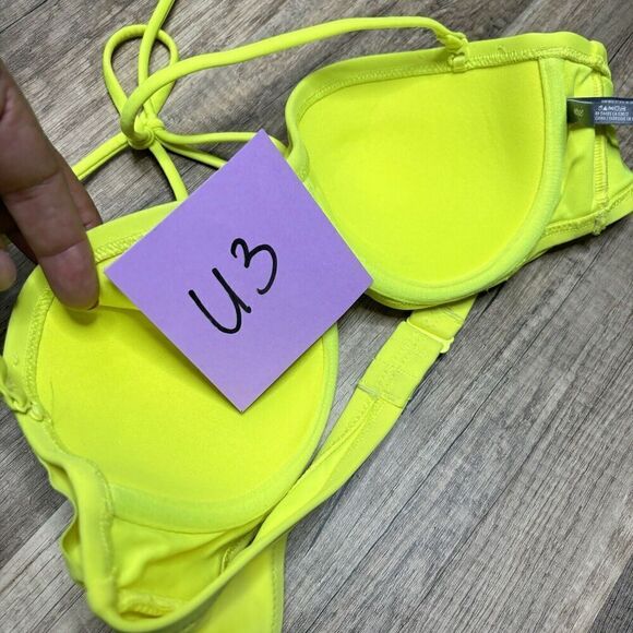 Aerie yellow floral twist bikini underwire halter top Bridget NEON 34B - Picture 8 of 8